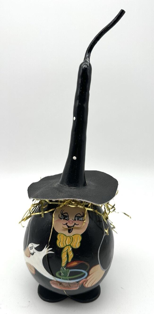 Charming Hand-painted Witch Gourd-Whimsical Halloween Decor W/ Ghost Makes Sound